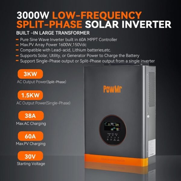 Inversor Solar 3000W Split-Phase, 24V a 120V/240V - Imagen 4